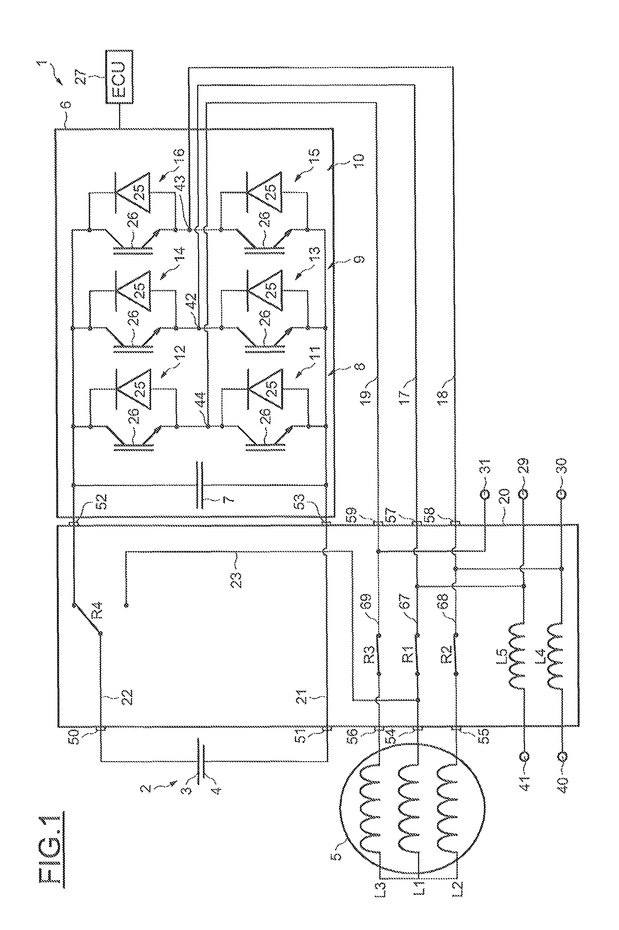 Electric motor assembly rechargeable from an electrical mains system, and dedicated connection housing