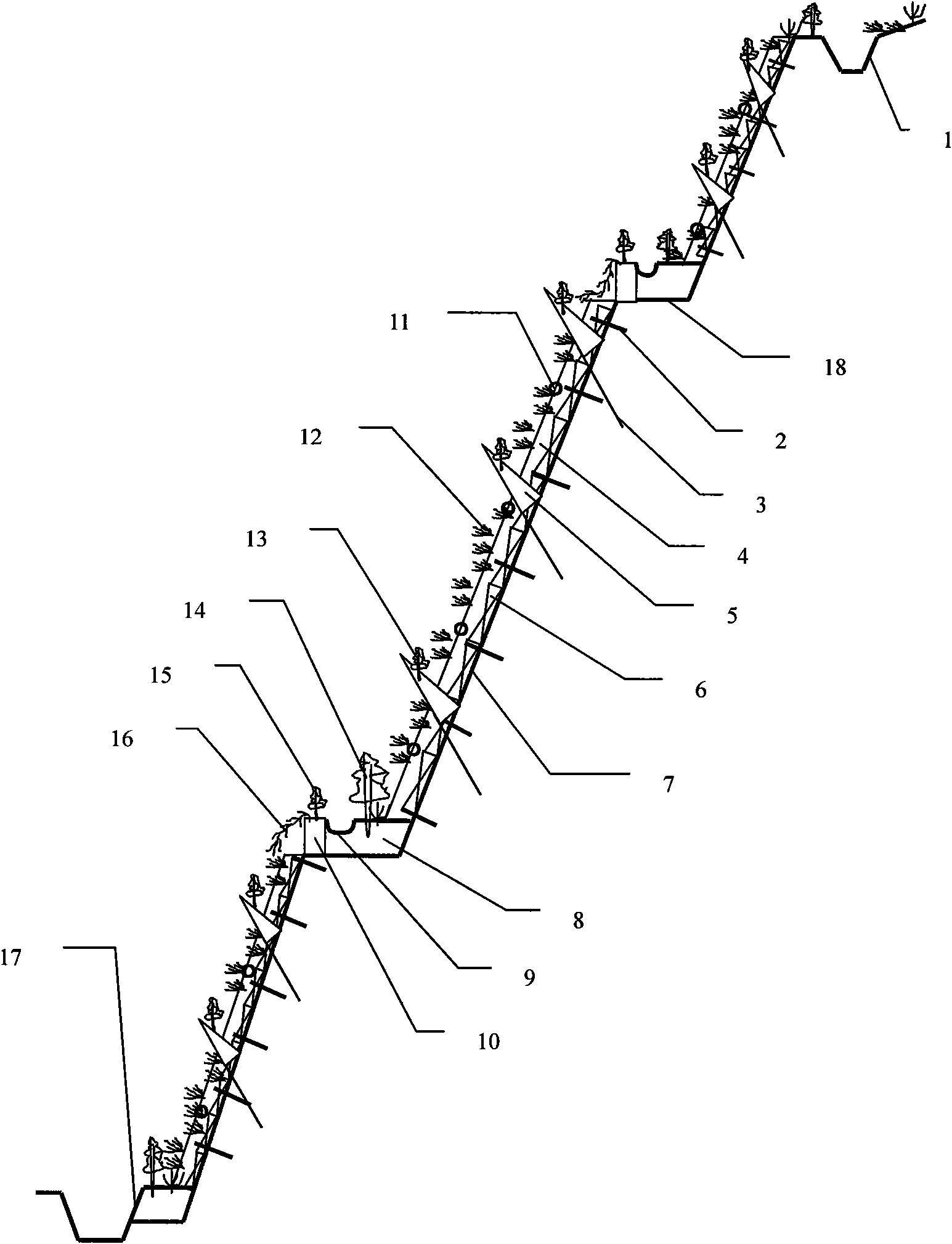 Revegetation system on steep rocky slopes and implementing method thereof