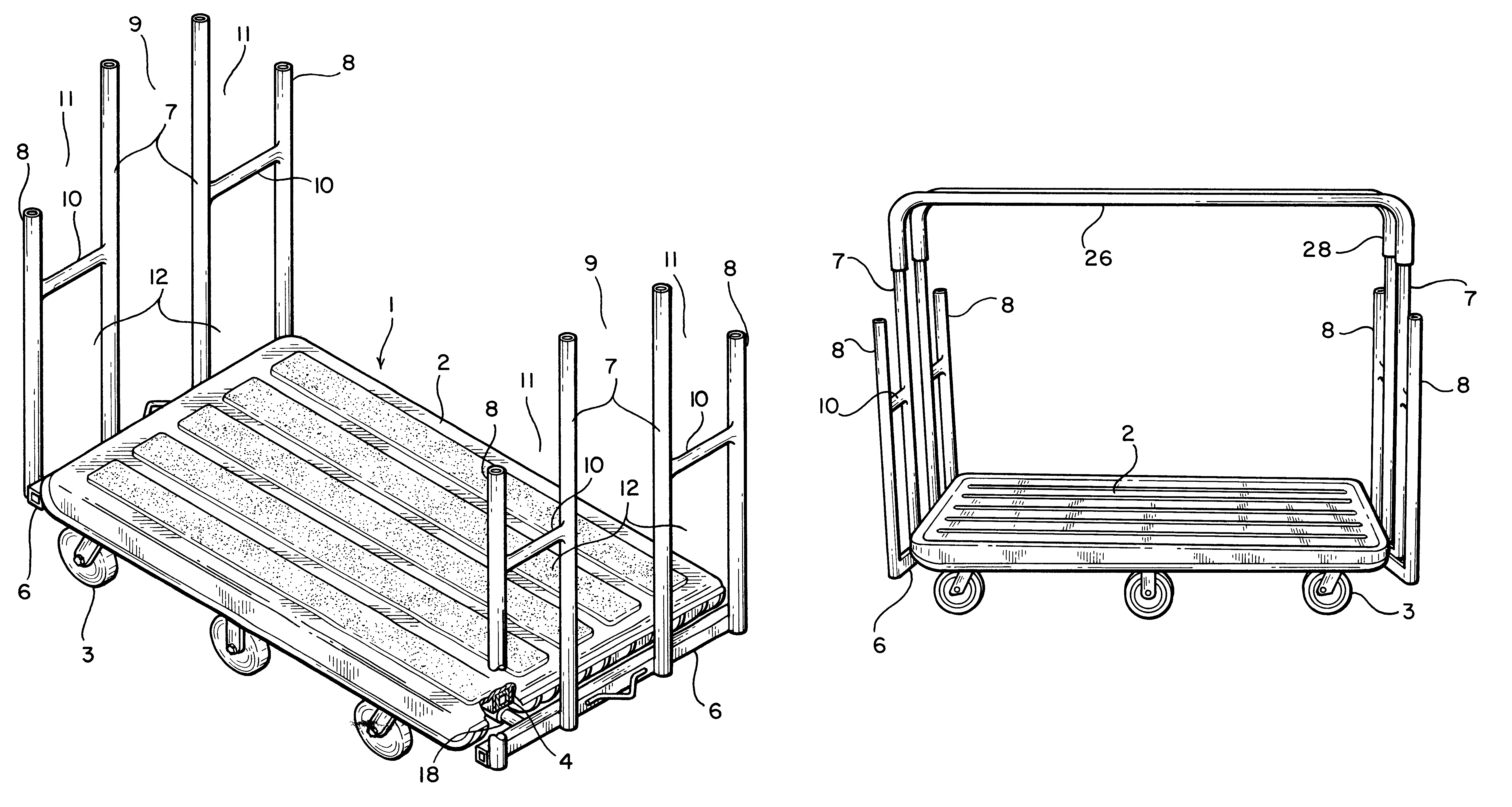 Modular universal flat bed cart with variable support and maneuvering handles