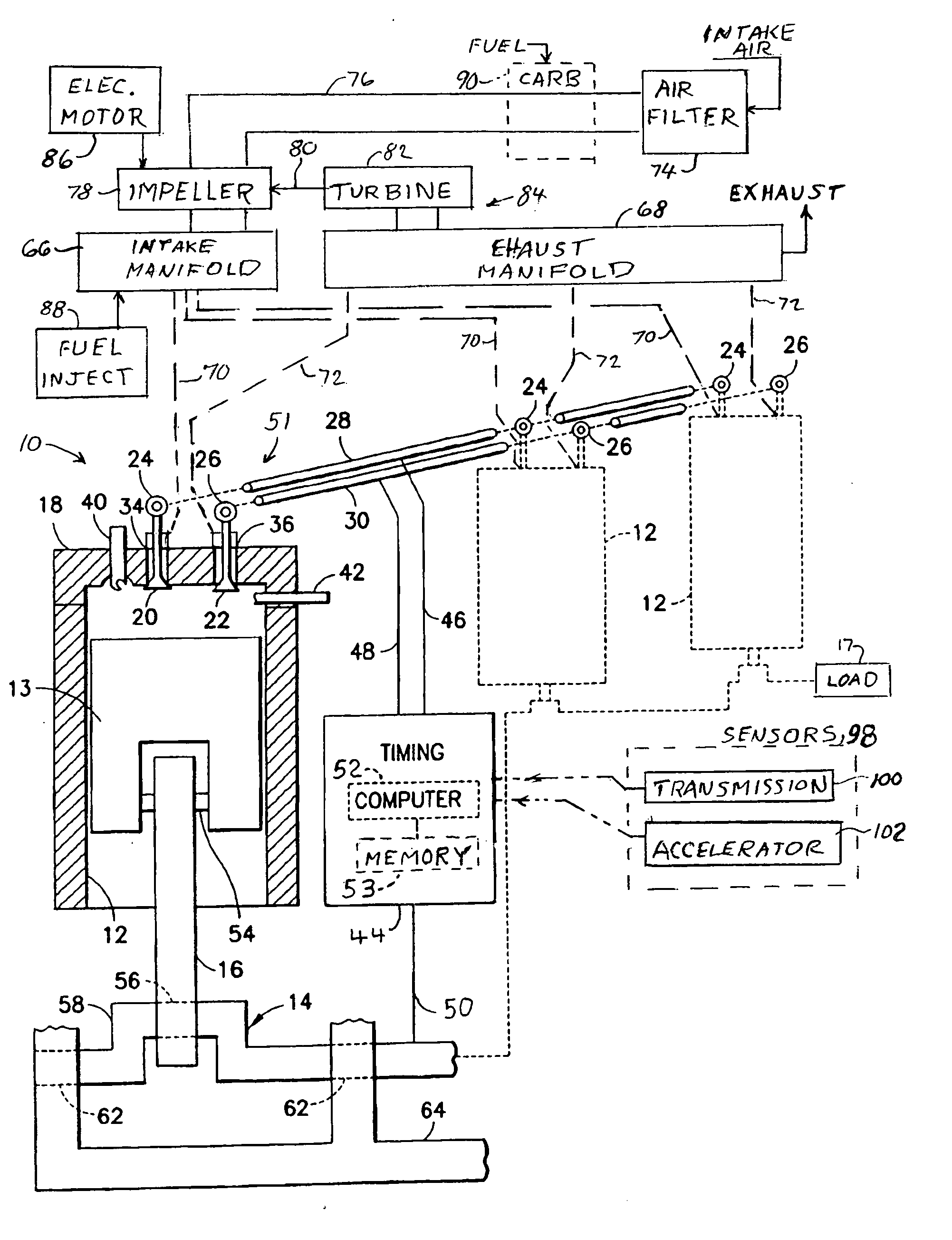 Two-stroke internal combustion engine with valves for improved fuel efficiency
