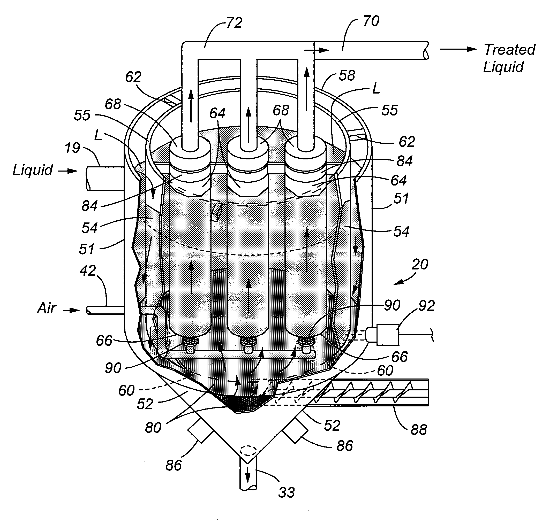 Method and apparatus for treatament of contaminated liquid
