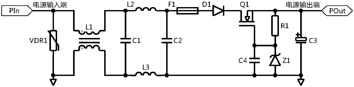 A power supply overvoltage protection circuit based on a high-voltage retaining wall