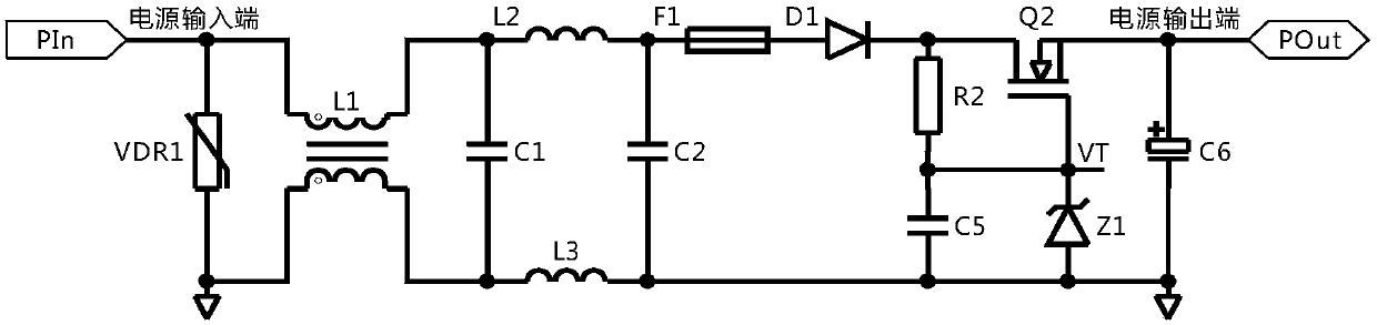 A power supply overvoltage protection circuit based on a high-voltage retaining wall