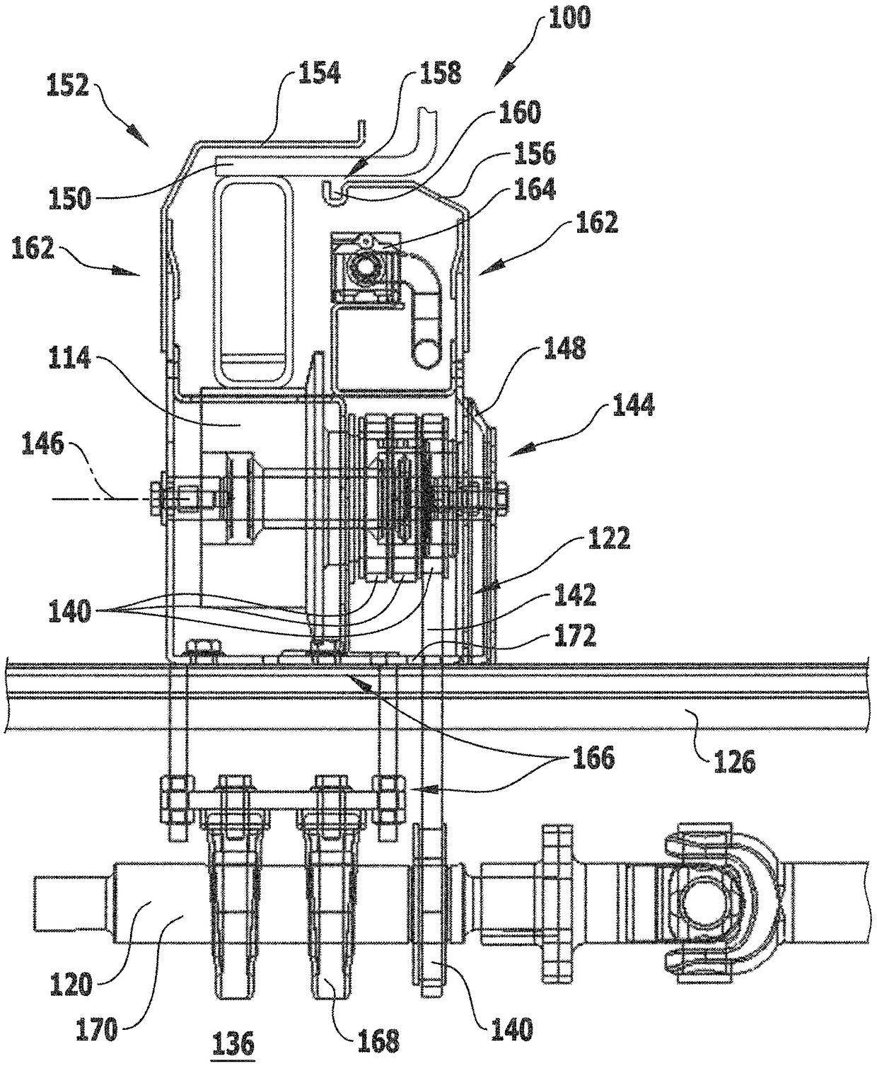 Transverse support with integrated drive for conveying items