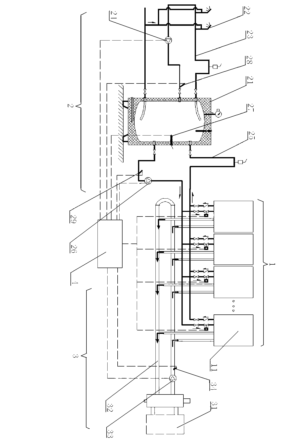 Device with heating and water-heating device multi-machine parallel system and use method thereof
