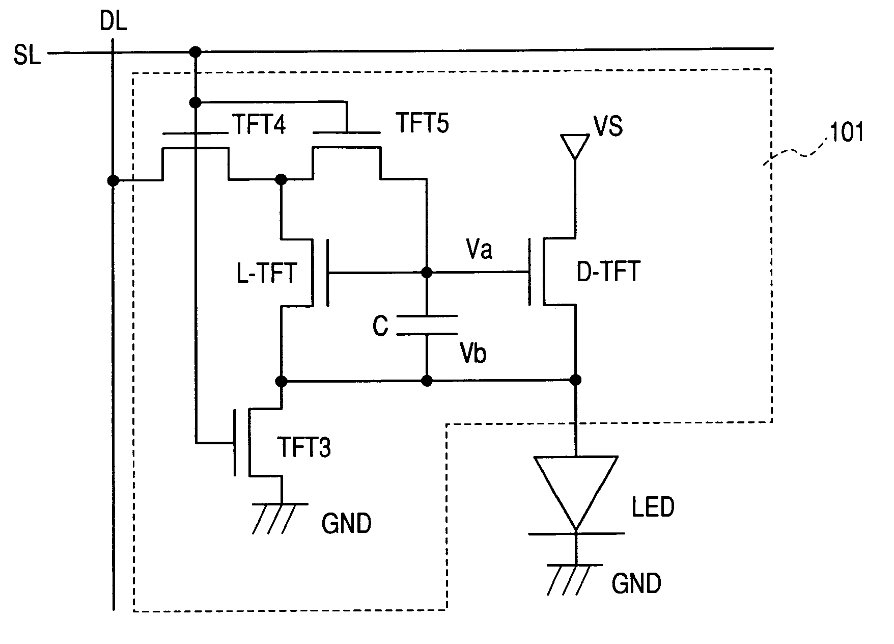 Light emitting display device with first and second transistor films and capacitor with large capacitance value