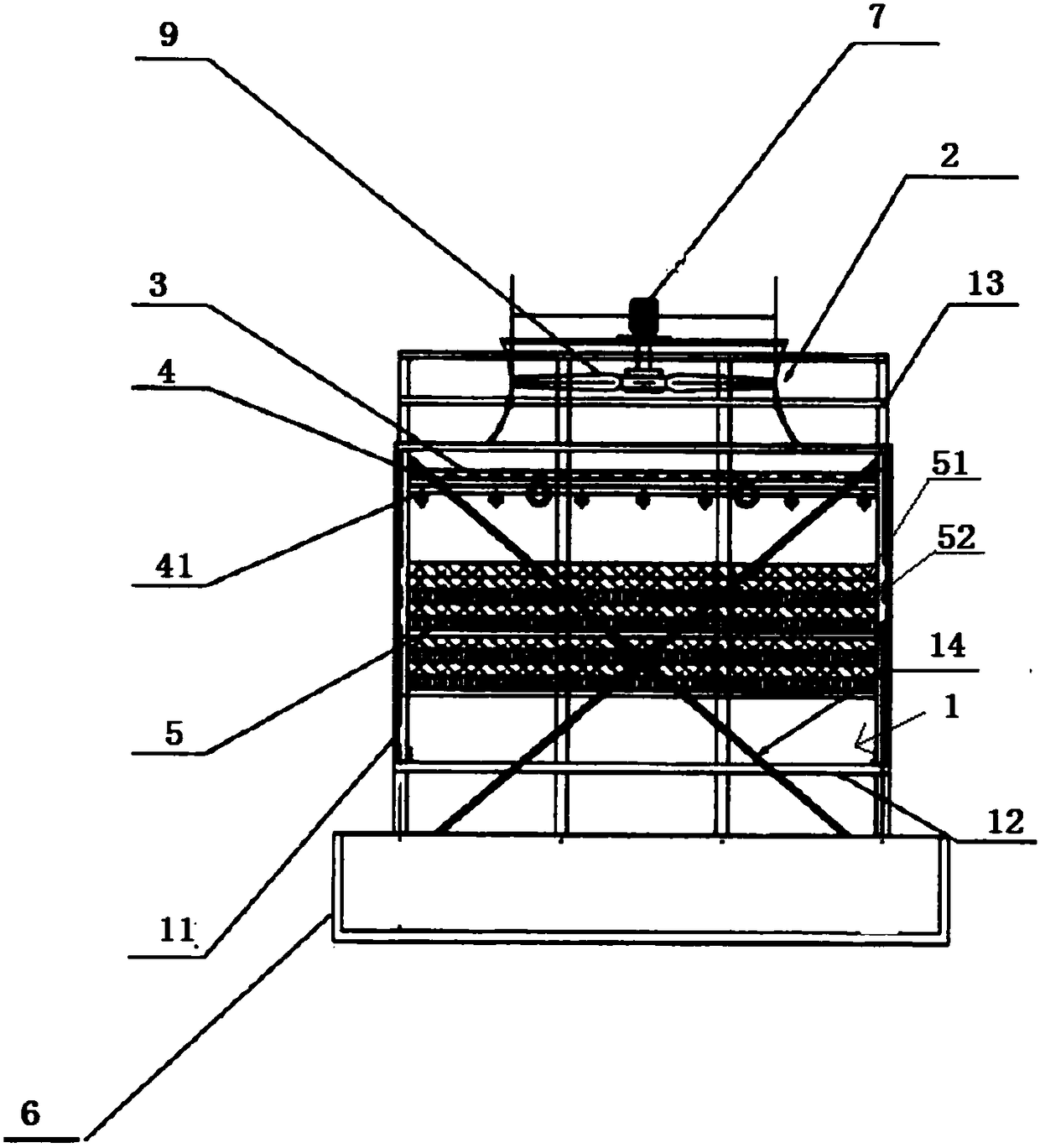 Reverse flow cooling tower