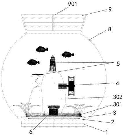 Wirelessly powered landscape ecological fish tank