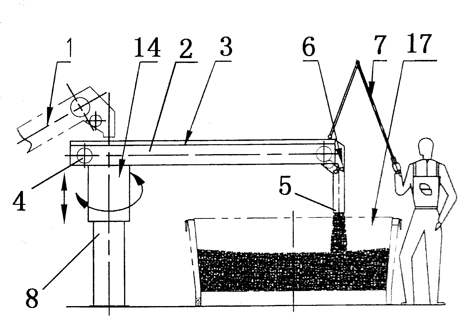 Semi-automatic rice steamer loading device of solid brewing grain tank