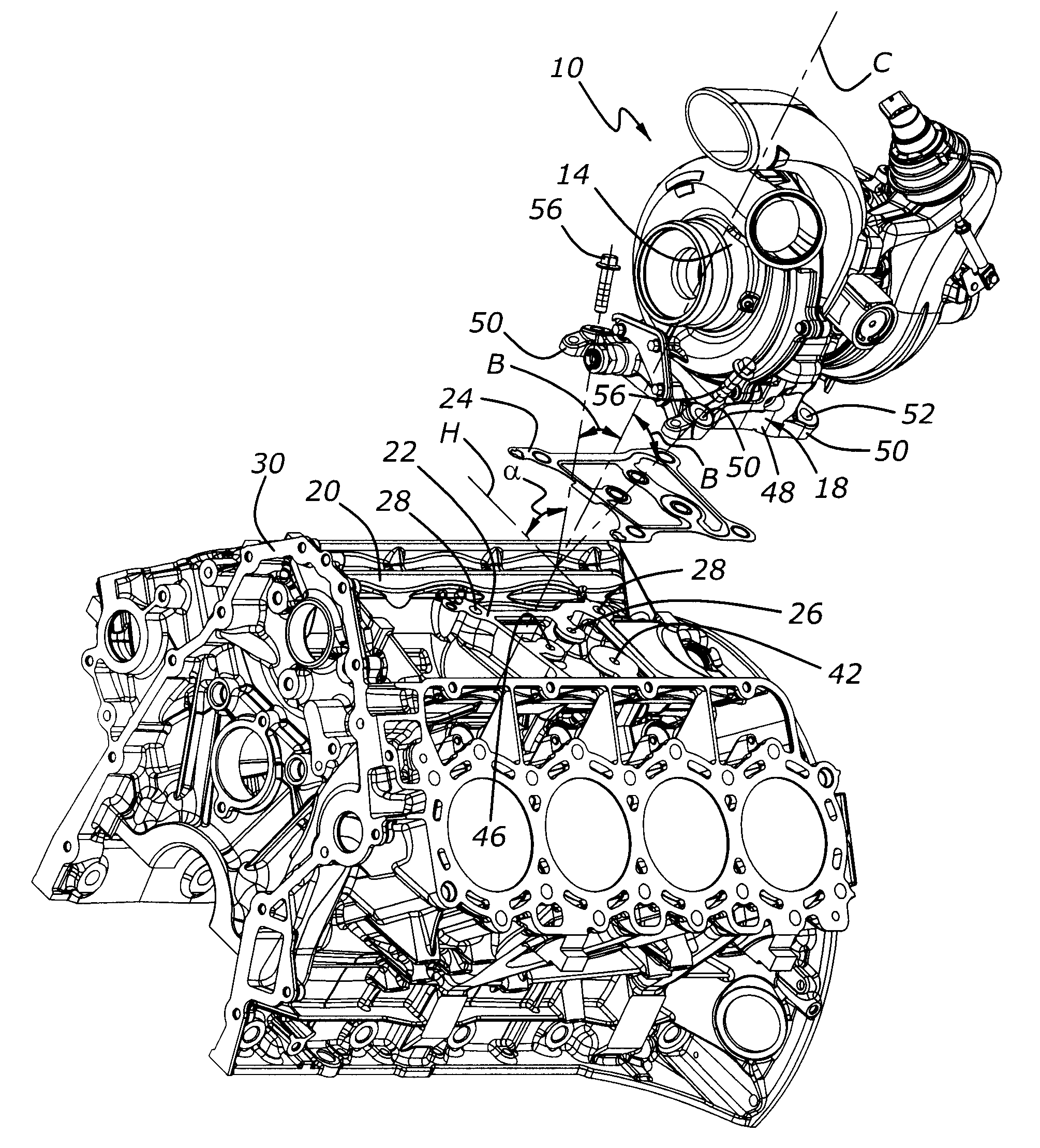 Pedestal mounted turbocharger system for internal combustion engine