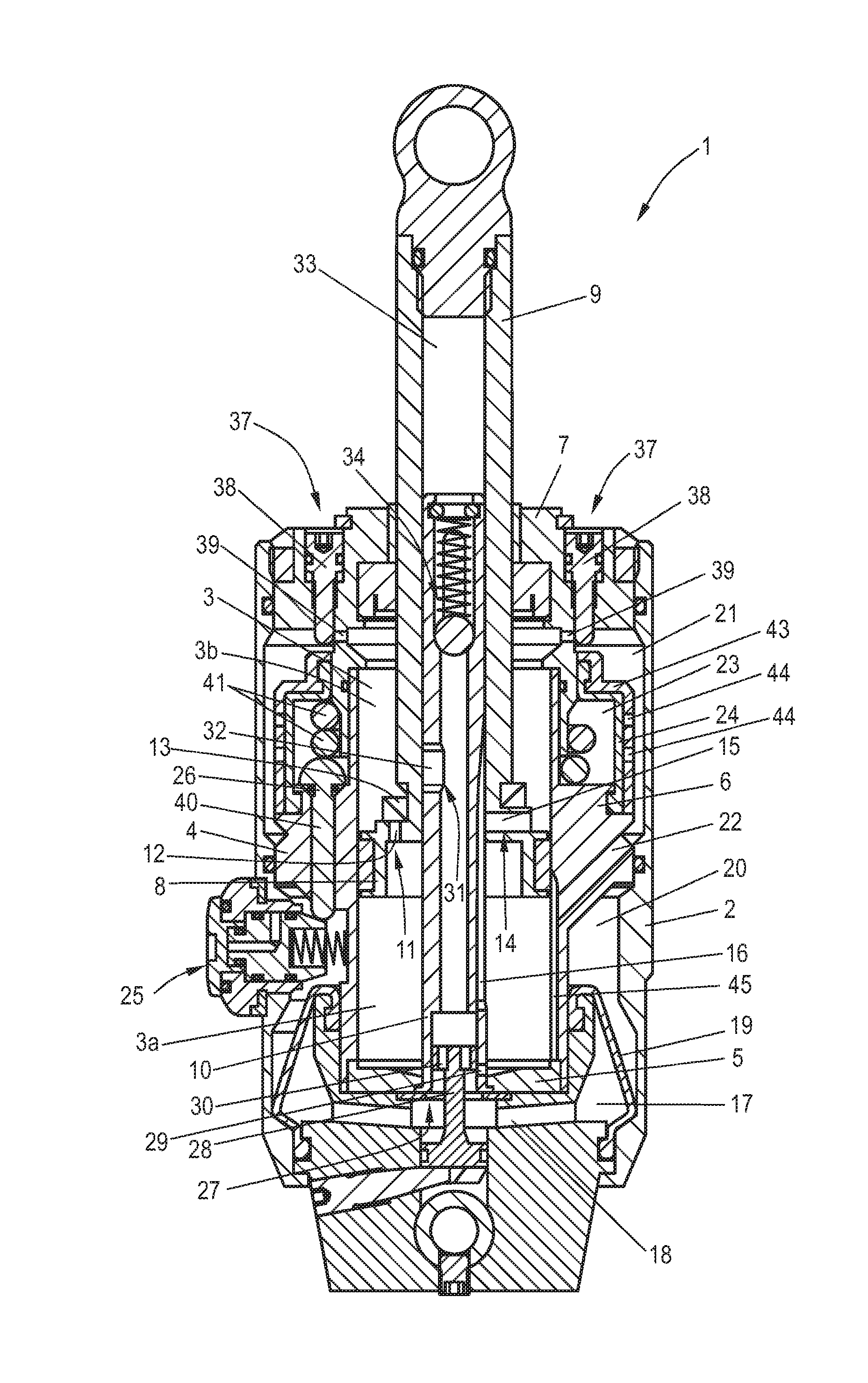 Hydraulic damping cylinder, in particular for a knee prosthesis