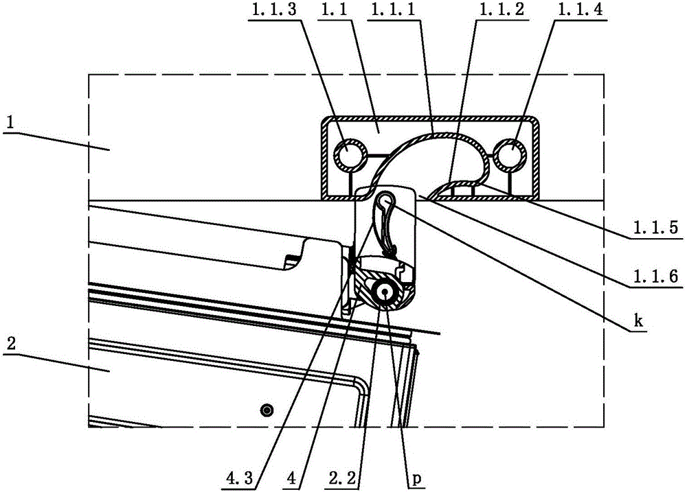 Refrigerator with overturning beam and rails