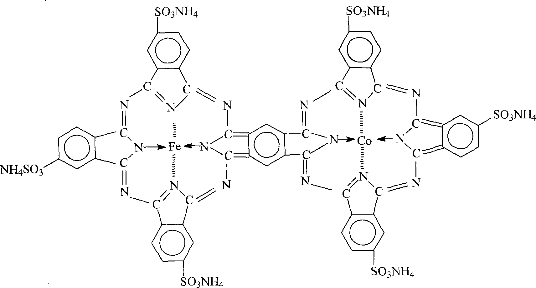 Desulphurization catalyst of sulfosalt of phthalocyanine iron cobalt, and preparation method