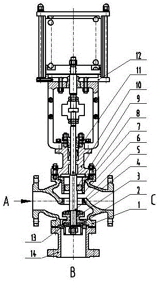 A three-way control valve for high pressure