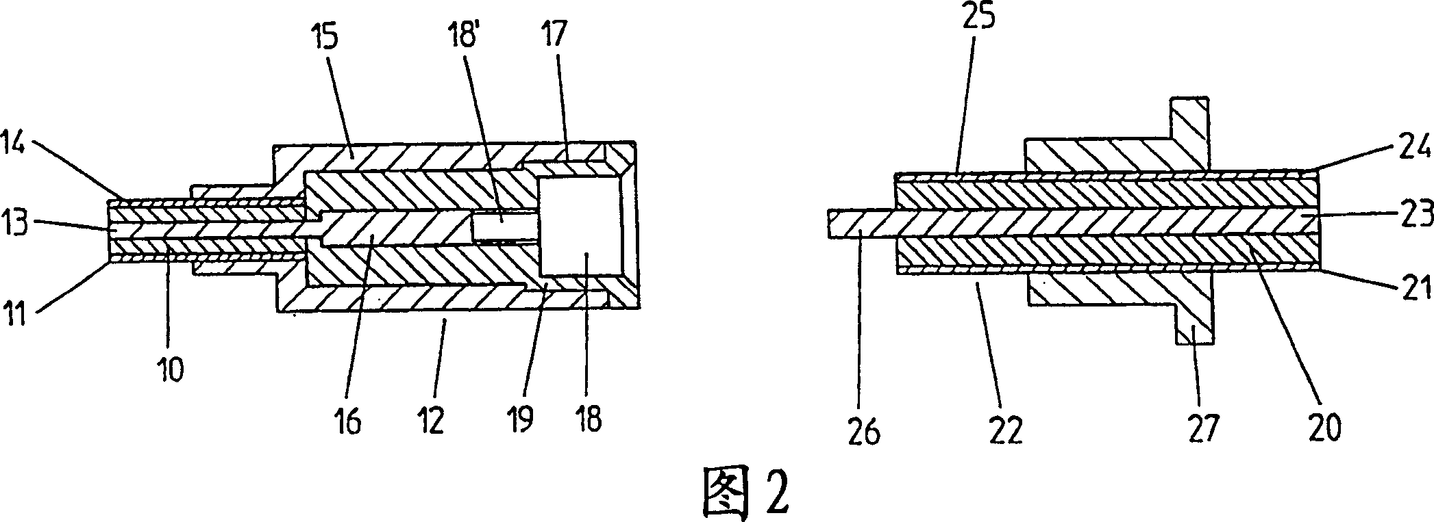 Coaxial line plug-in connection with integrated galvanic separation