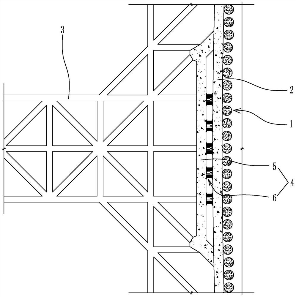 Double purlin concrete internal support system with deformation compensation device