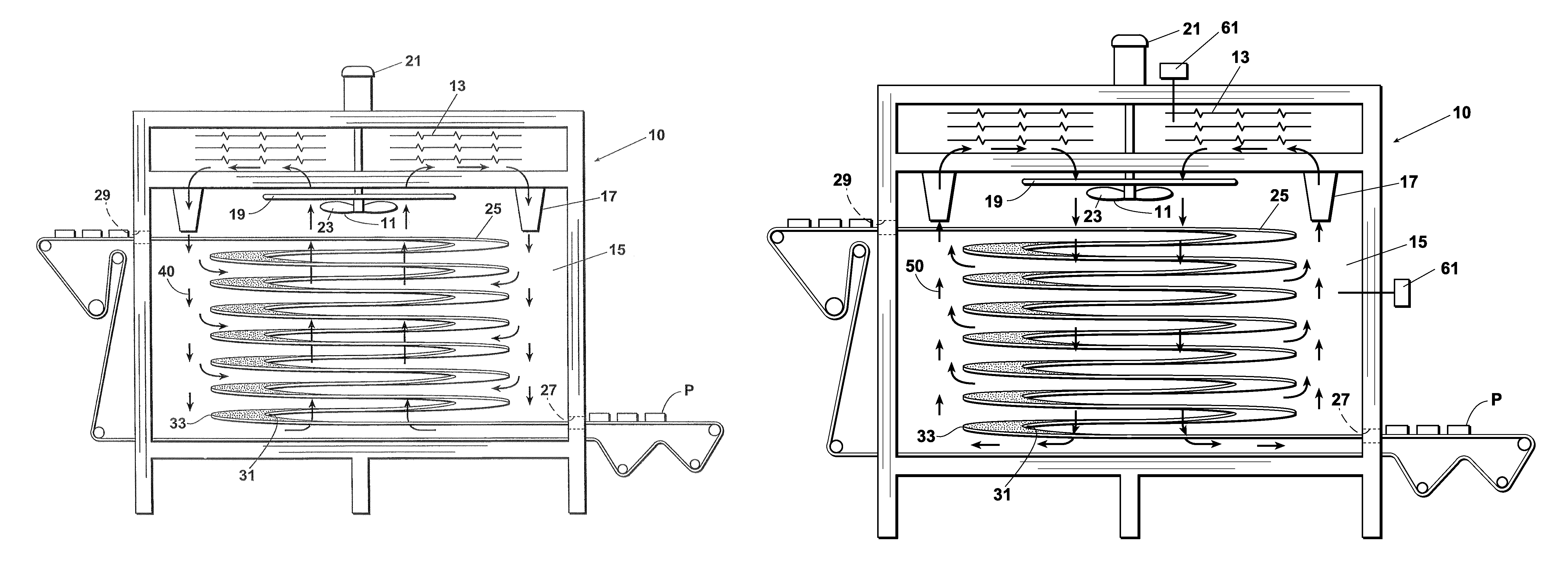 Airflow pattern for spiral ovens