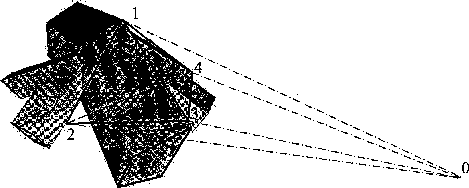 Method for measuring and locating virtual tetrahedron top of abnormity component
