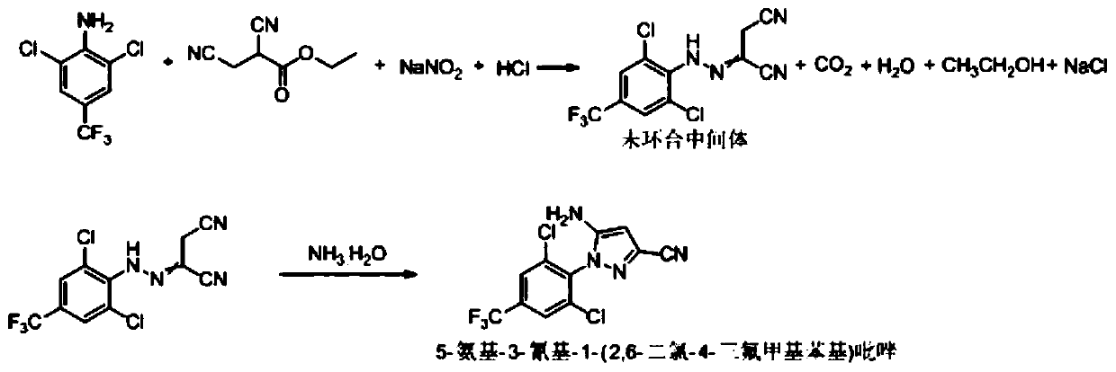 Synthesis method of 5-amidogen-3-cyano-1-(2,6-dichloro-4-trifluoromethyl phenyl) pyrazole
