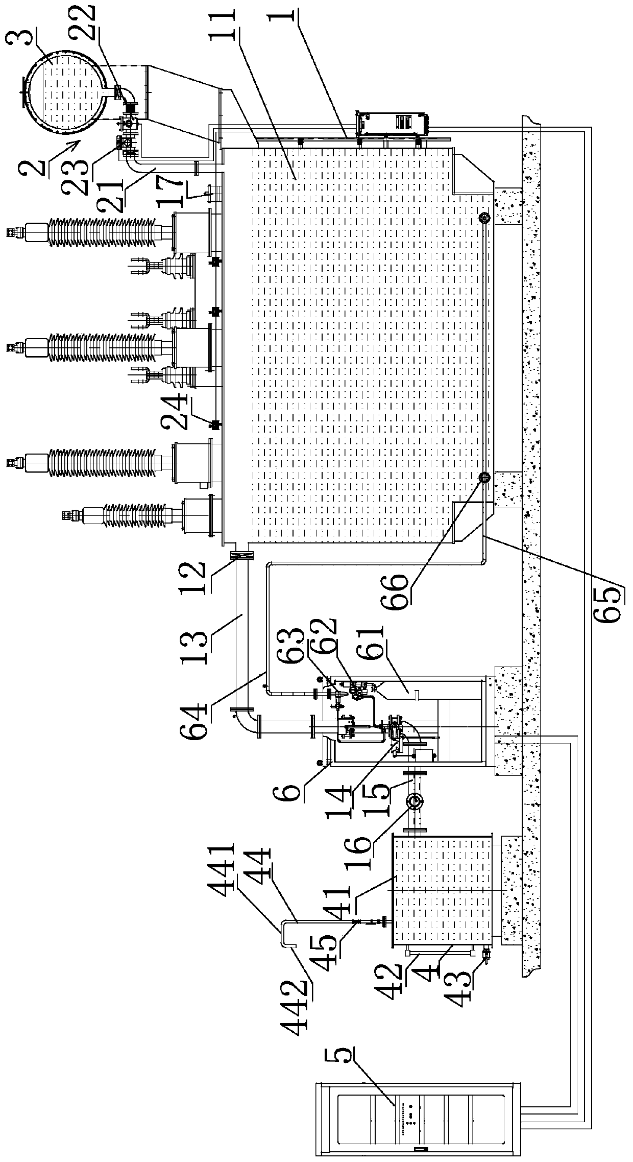 Fire extinguishing and oil recovery device for oil-immersed transformer or oil storage tank