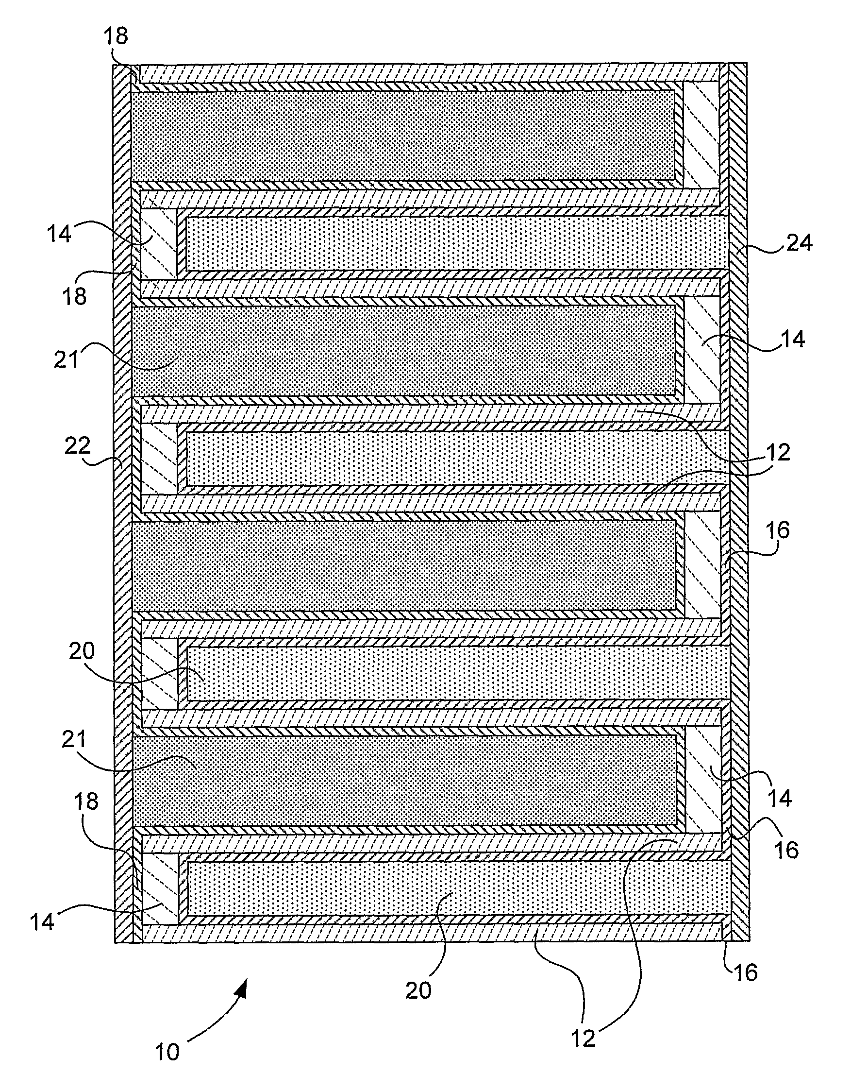 Cellular honeycomb hybrid capacitors with non-uniform cell geometry