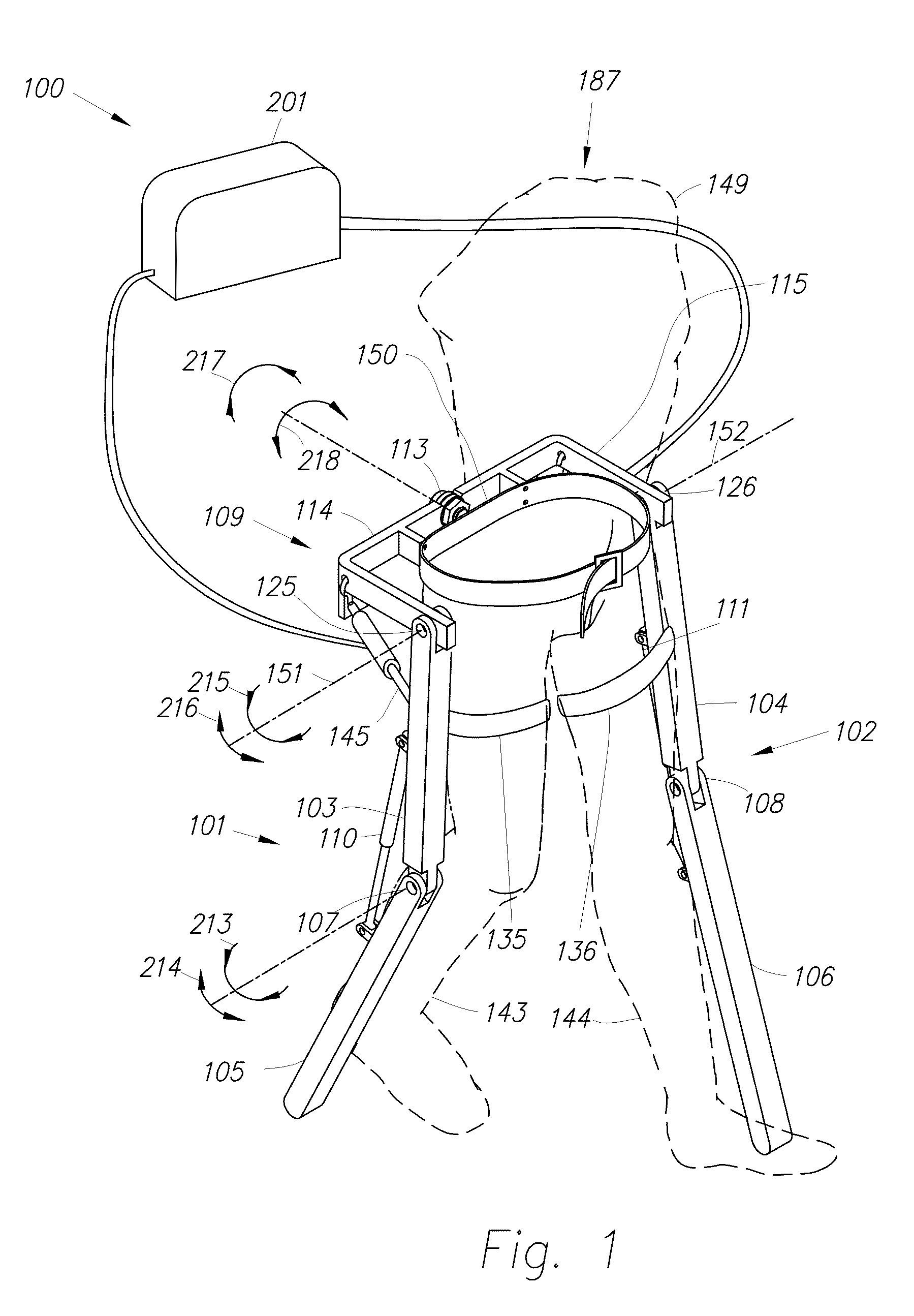 Device and method for decreasing oxygen consumption of a person during steady walking by use of a load-carrying exoskeleton