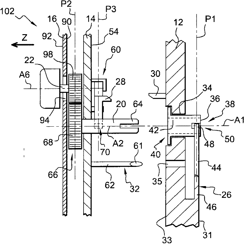 Control unit provided with locking system for controlling shafts