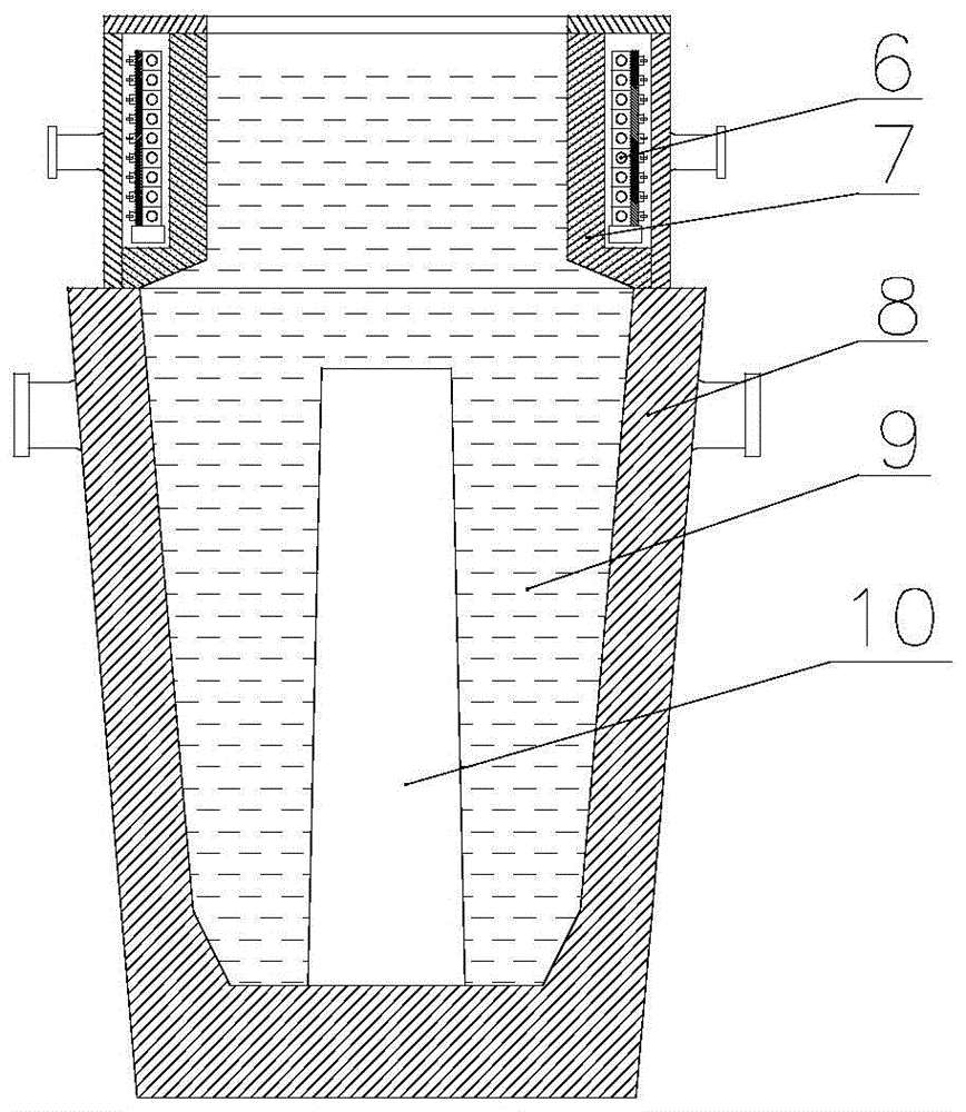Method for casting large steel ingot with built-in cold core and overhead electromagnetic field