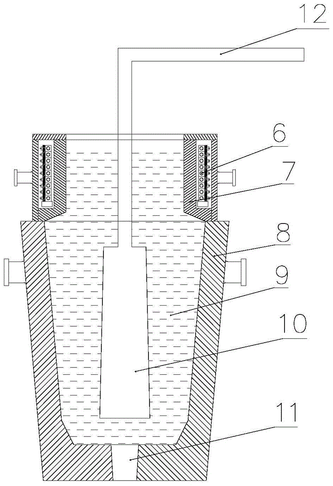 Method for casting large steel ingot with built-in cold core and overhead electromagnetic field
