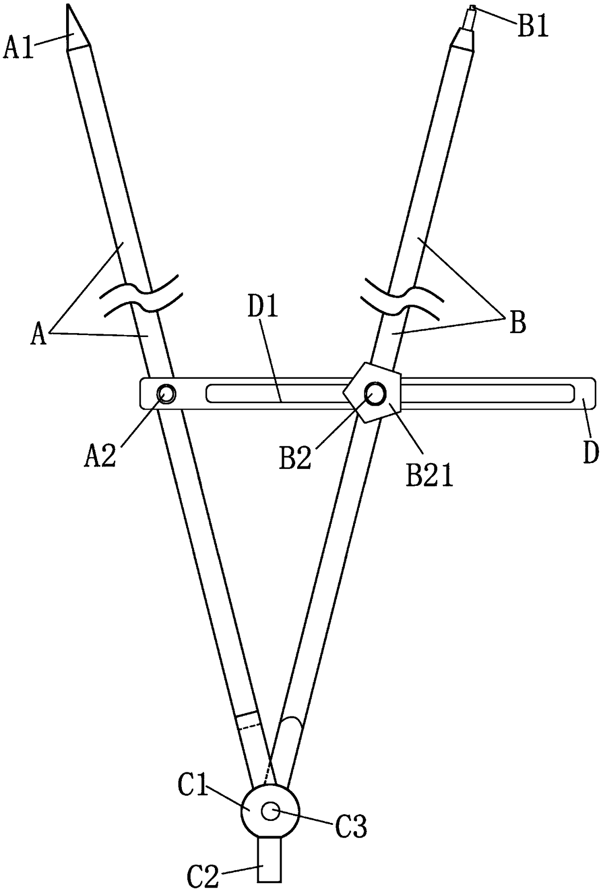Compass type control frame for marking ceiling rod guiding hole positions