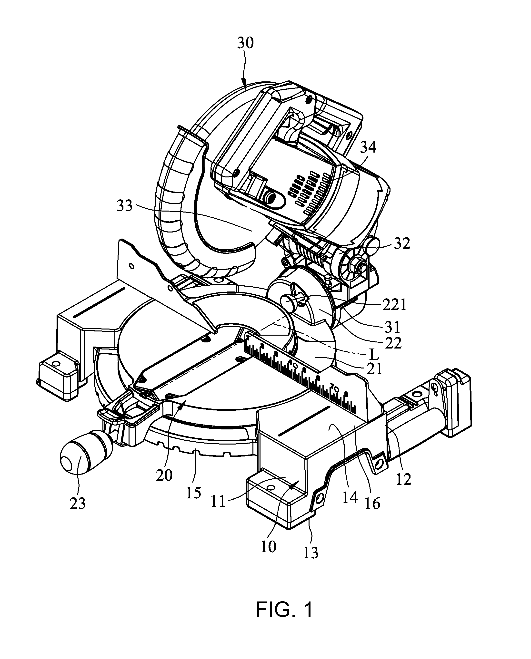 Foldable miter saw having a safety device