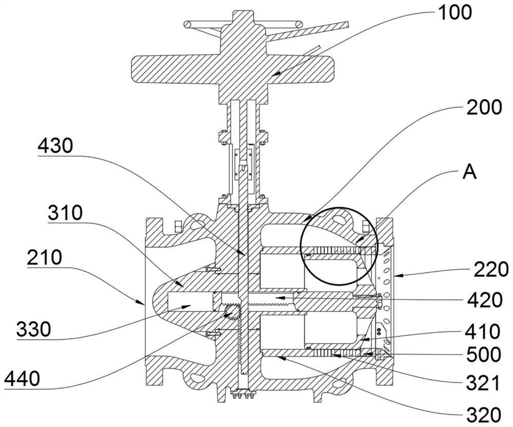 Axial flow type control valve with gear rack transmission belt pre-tightening valve seat structure