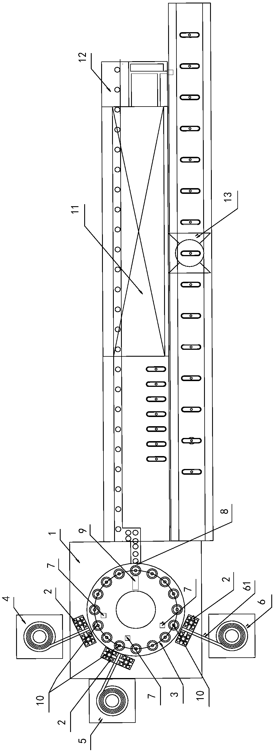 Full-automatic horn internal magnetic circuit assembly molding device