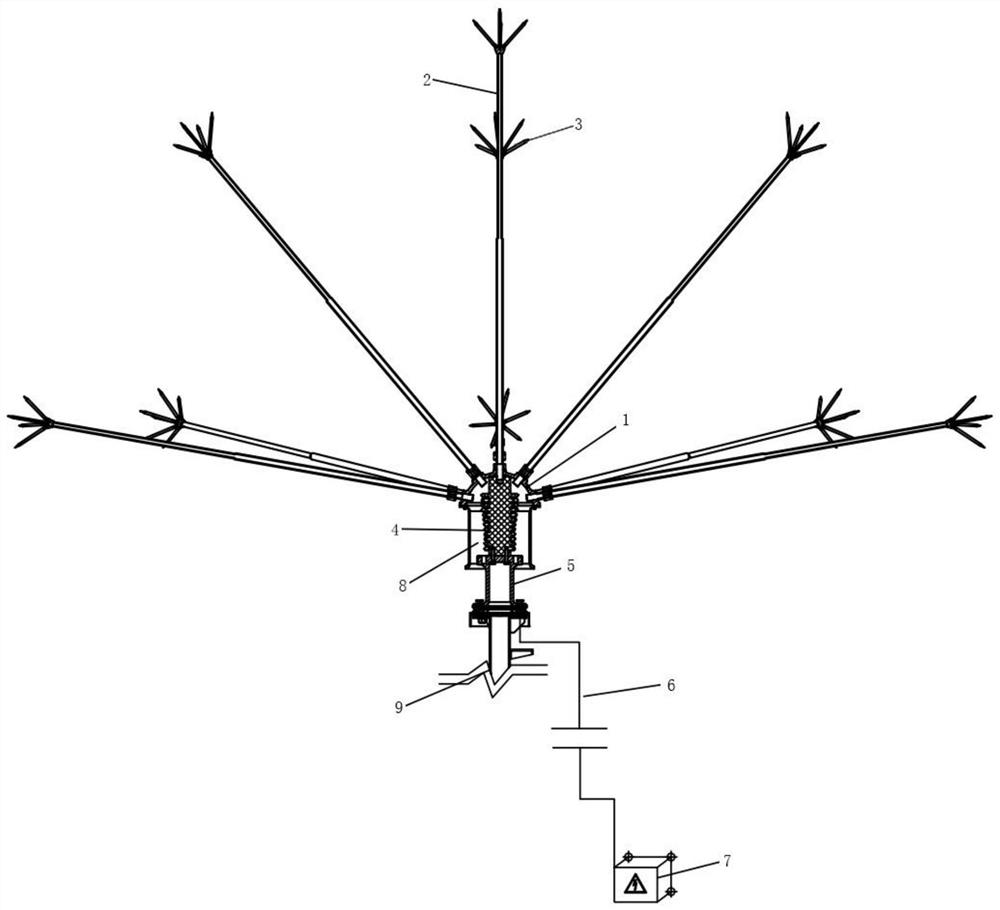 Passive corona field lightning dispeller for high-speed rail