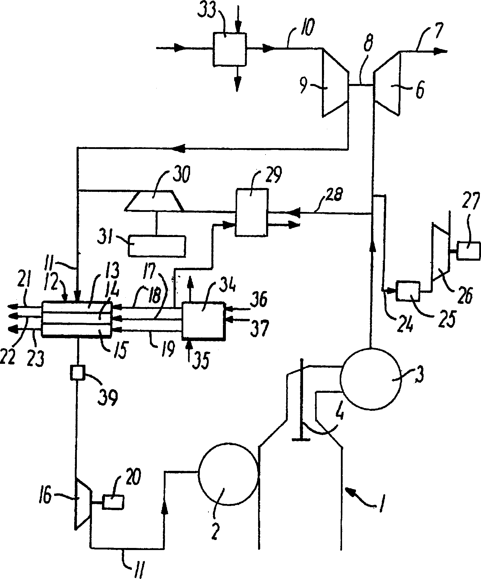 Large internal combustion engine with supercharger