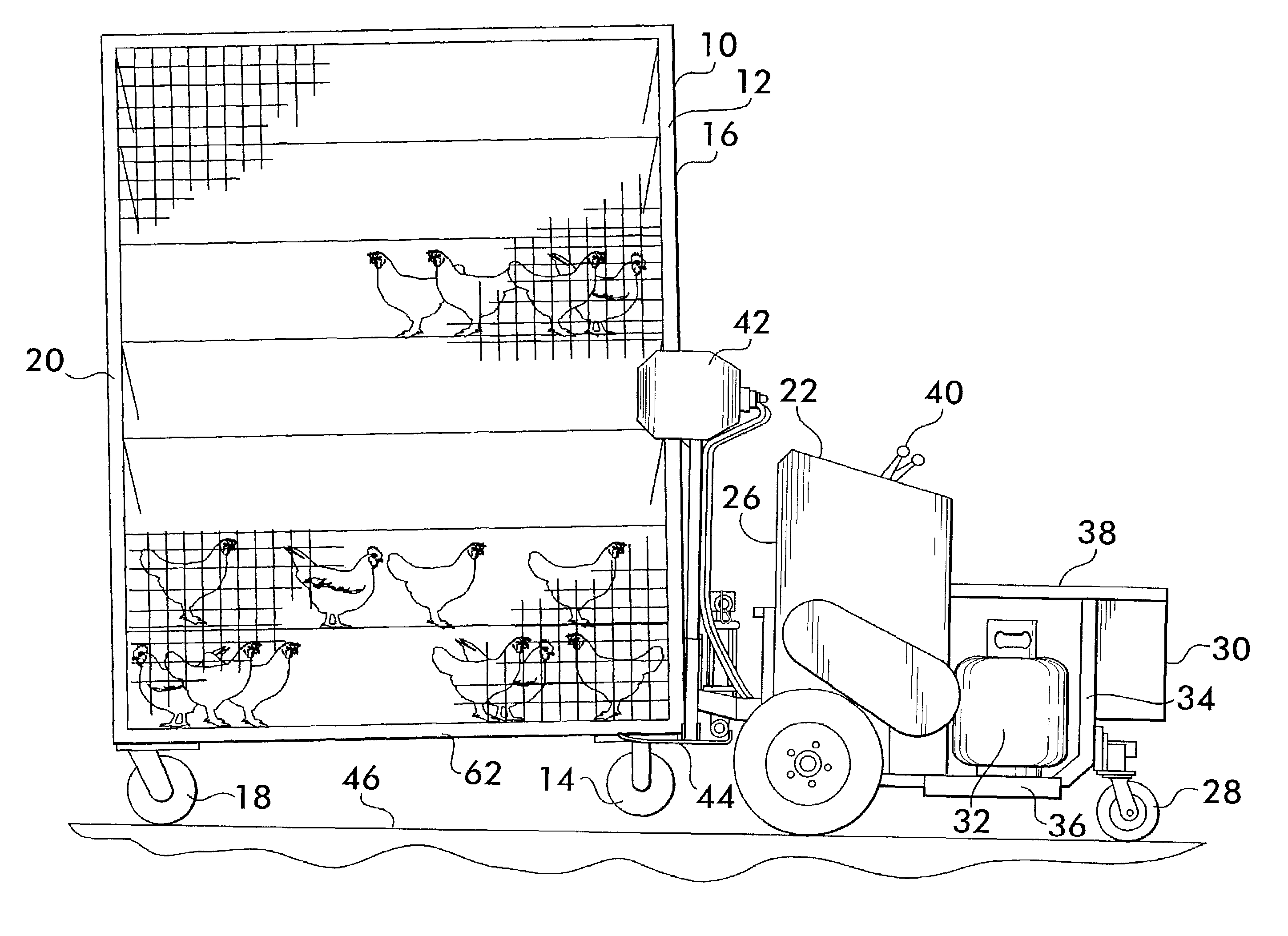 Self-propelled poultry cage handler and method