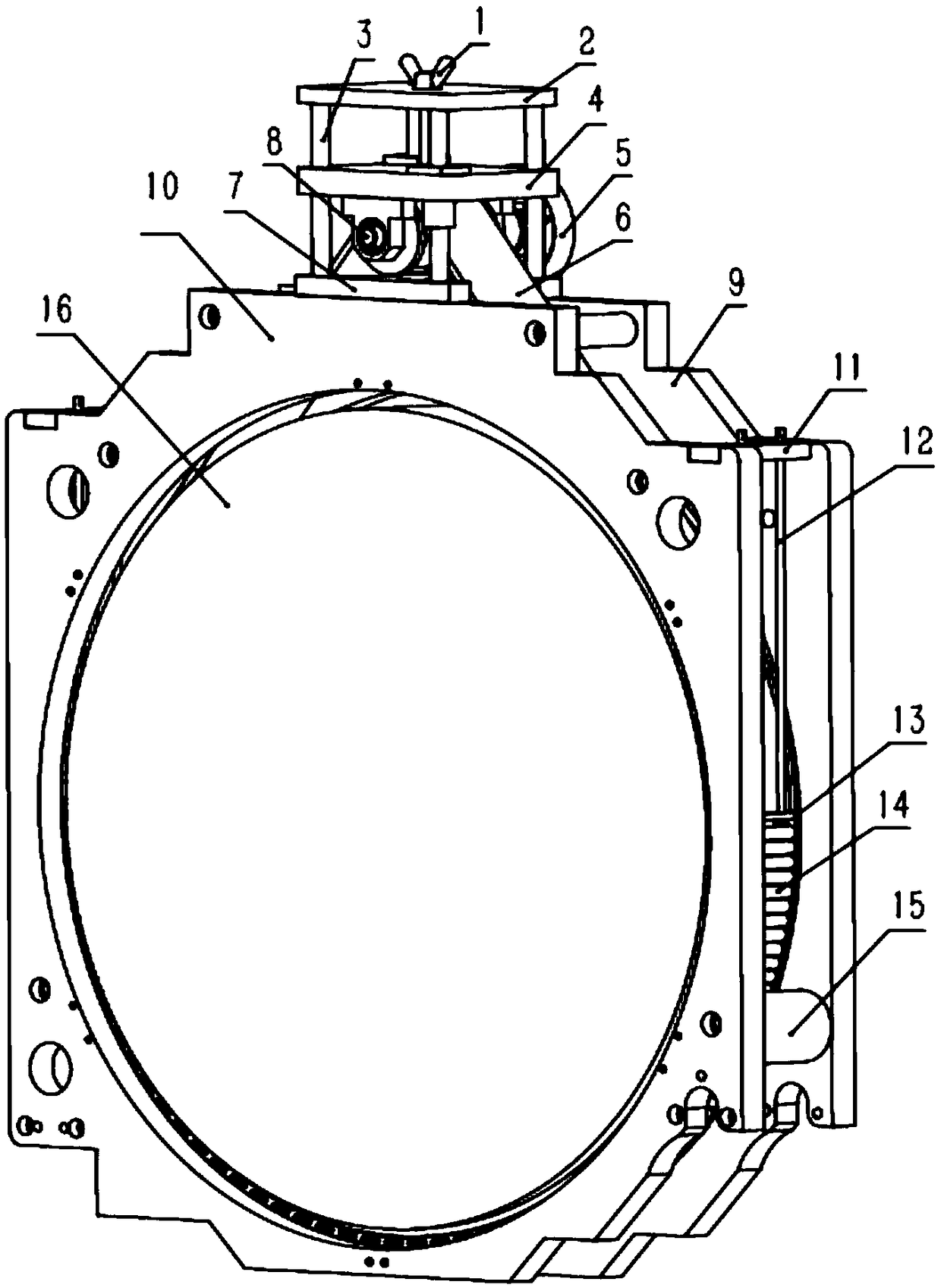 Rotating device for large aperture optical flat mirror in absolute detection