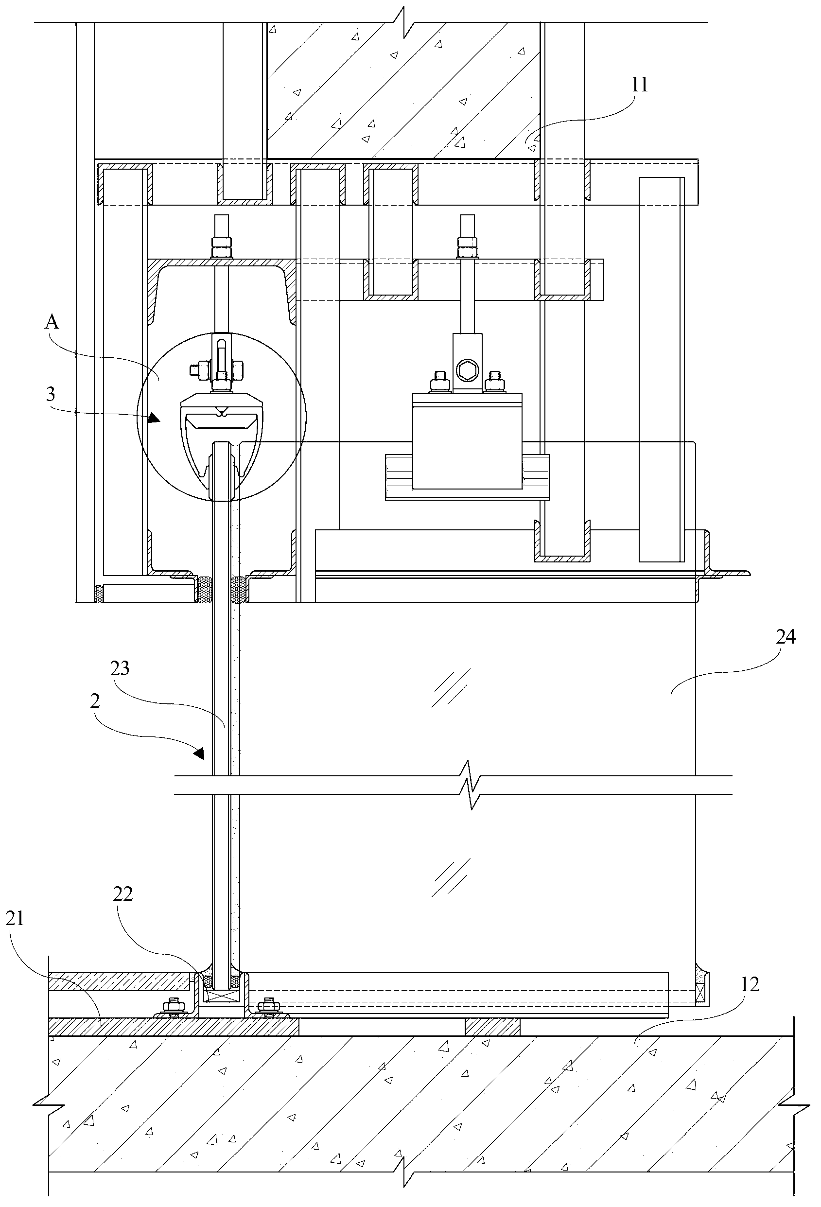 Hanging structure of glass curtain walls and method for installing glass curtain walls