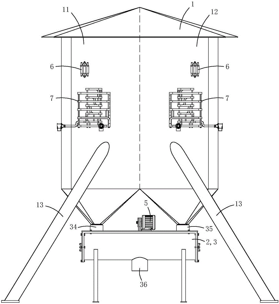 Bi-body granary with ventilation heat-exchanging system