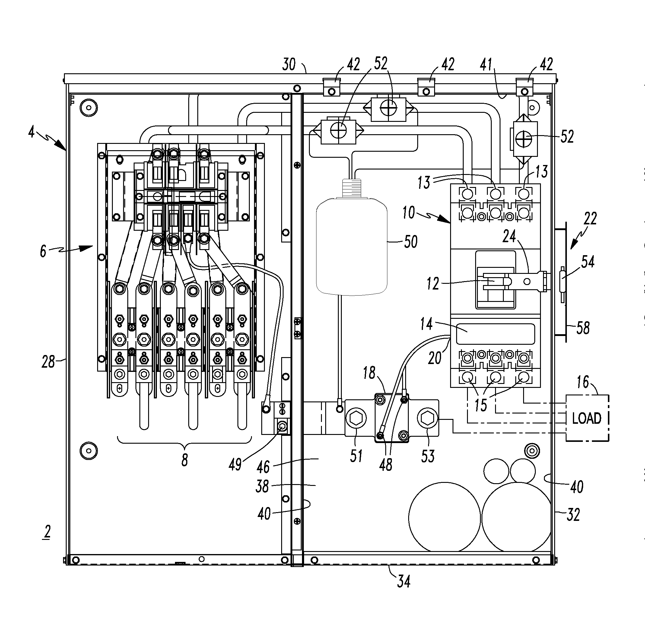 Enclosed metering and protective electrical apparatus including an external disconnect handle