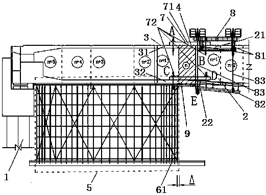 Corrugated steel web continuous beam bridge side span closure cast-in-place support structure and construction method