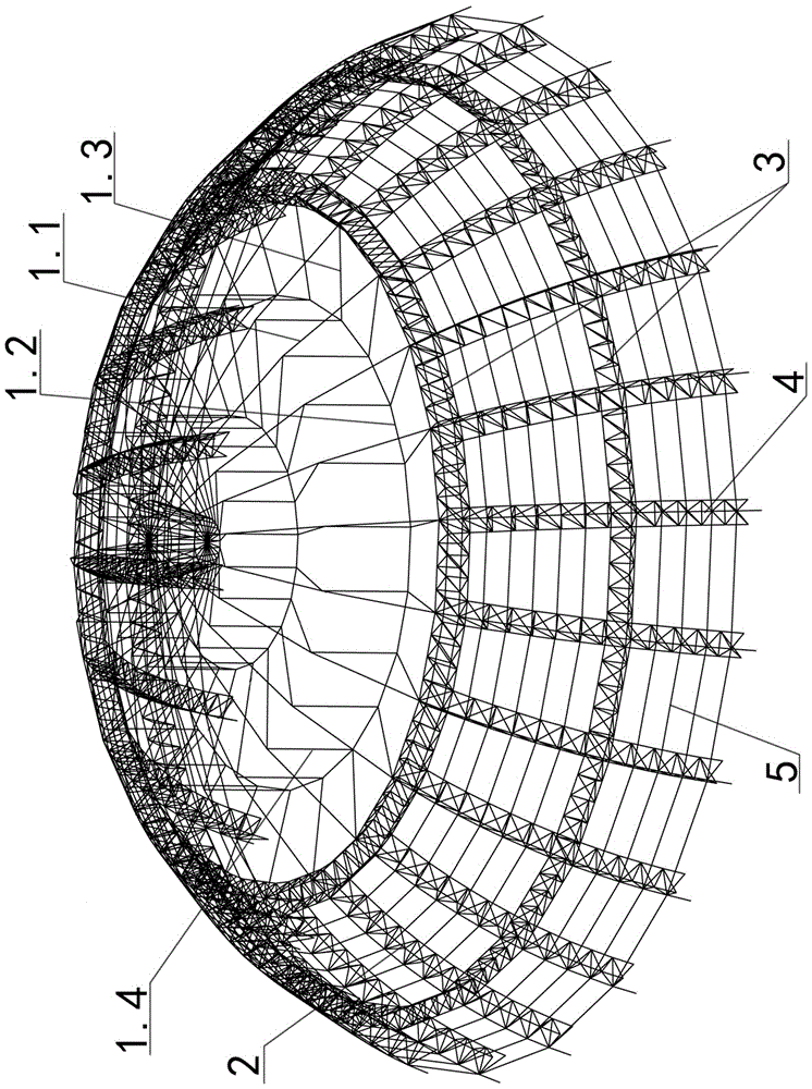 Circular awning with cable dome and spatial steel truss being combined and construction method of circular awning