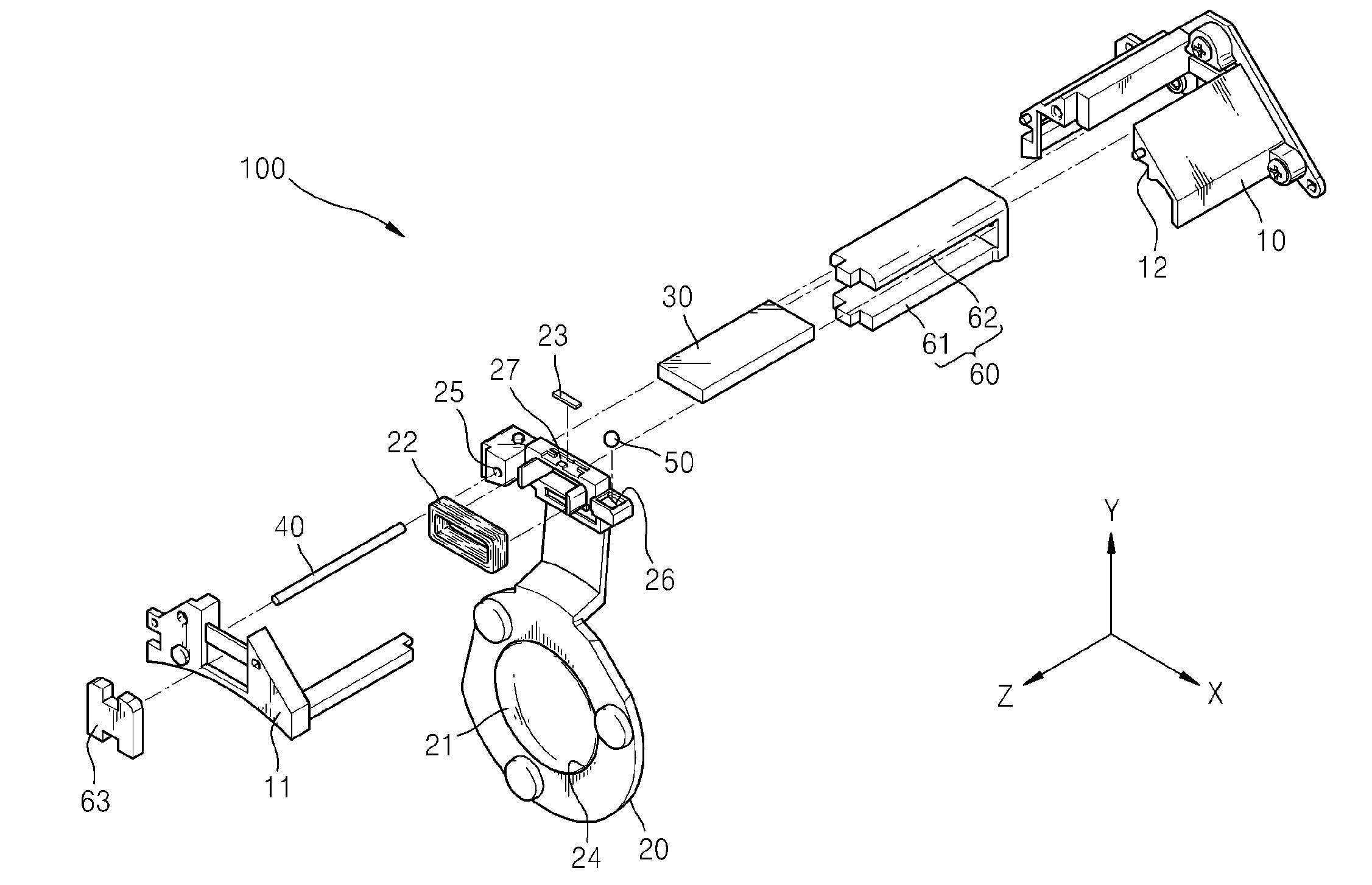 Device for transporting optical element and photographing apparatus including the device