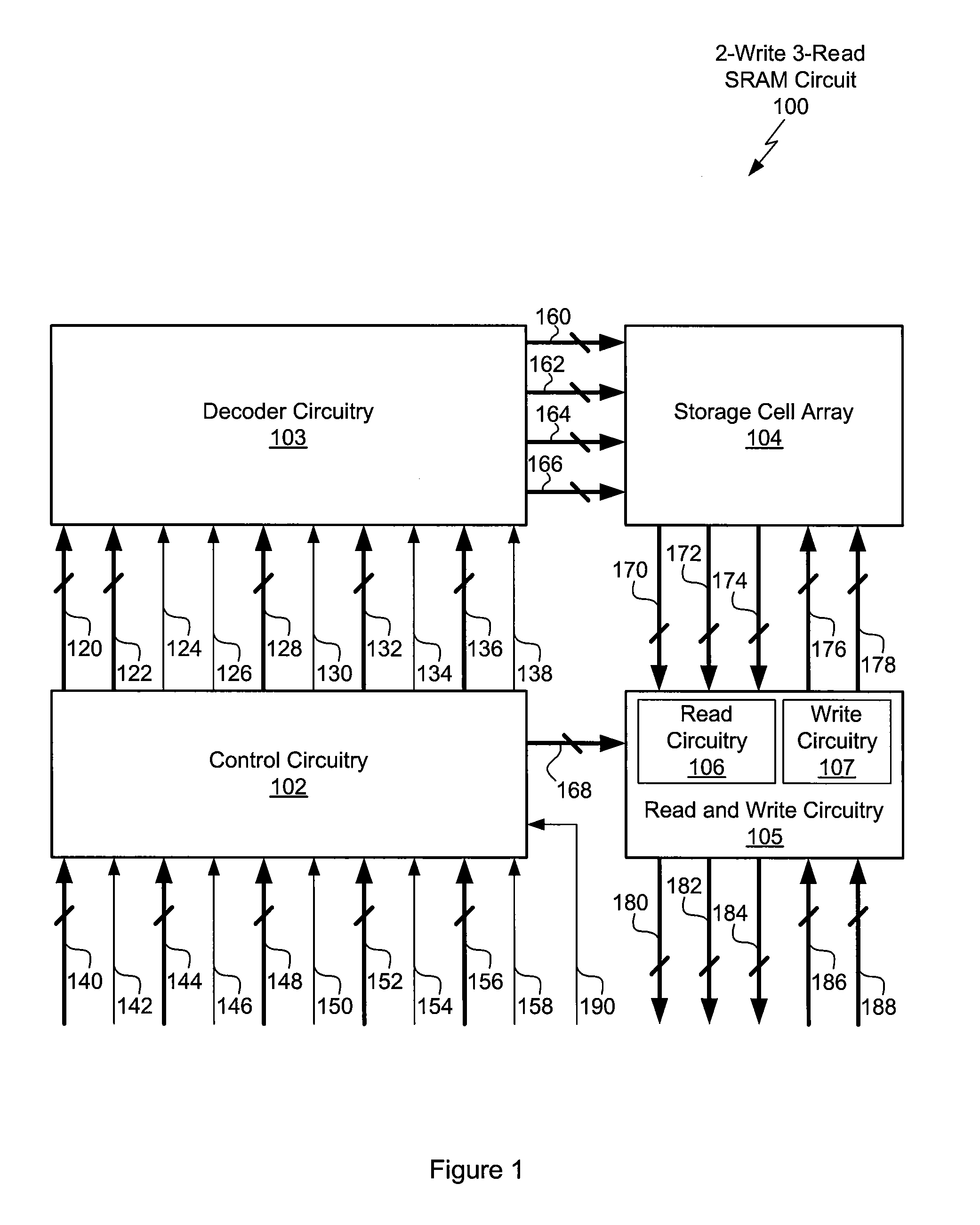2-write 3-read SRAM design using a 12-T storage cell