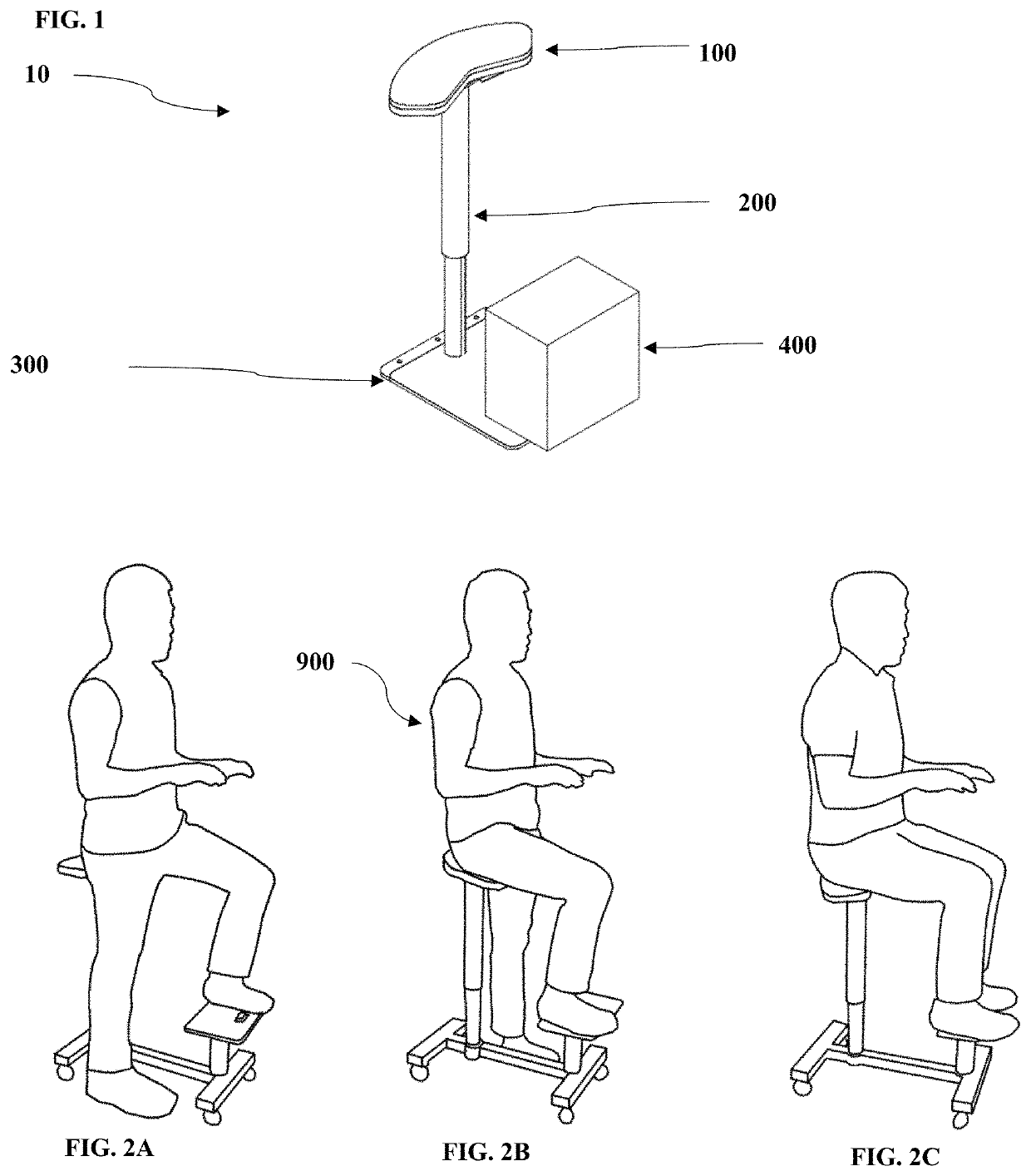 Half-sitting stool with supported sit bone