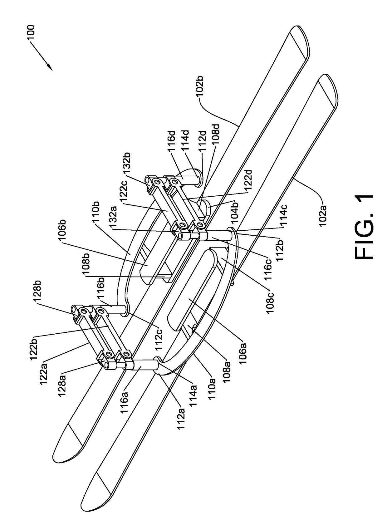 Parallelogram ski brace assembly