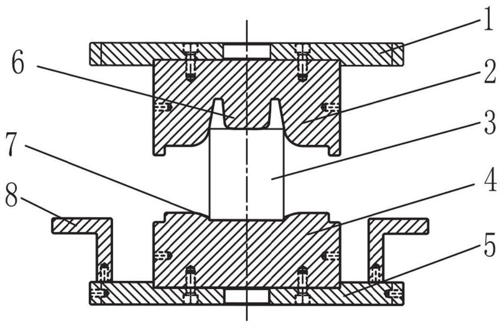 Forging die structure and forging method for disc type aluminum alloy automobile hub