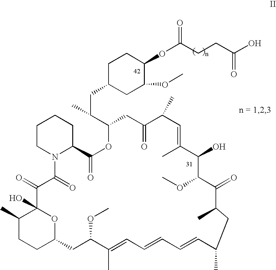 Process for preparing rapamycin 42-esters and FK-506 32-esters with dicarboxylic acid, precursors for rapamycin conjugates and antibodies