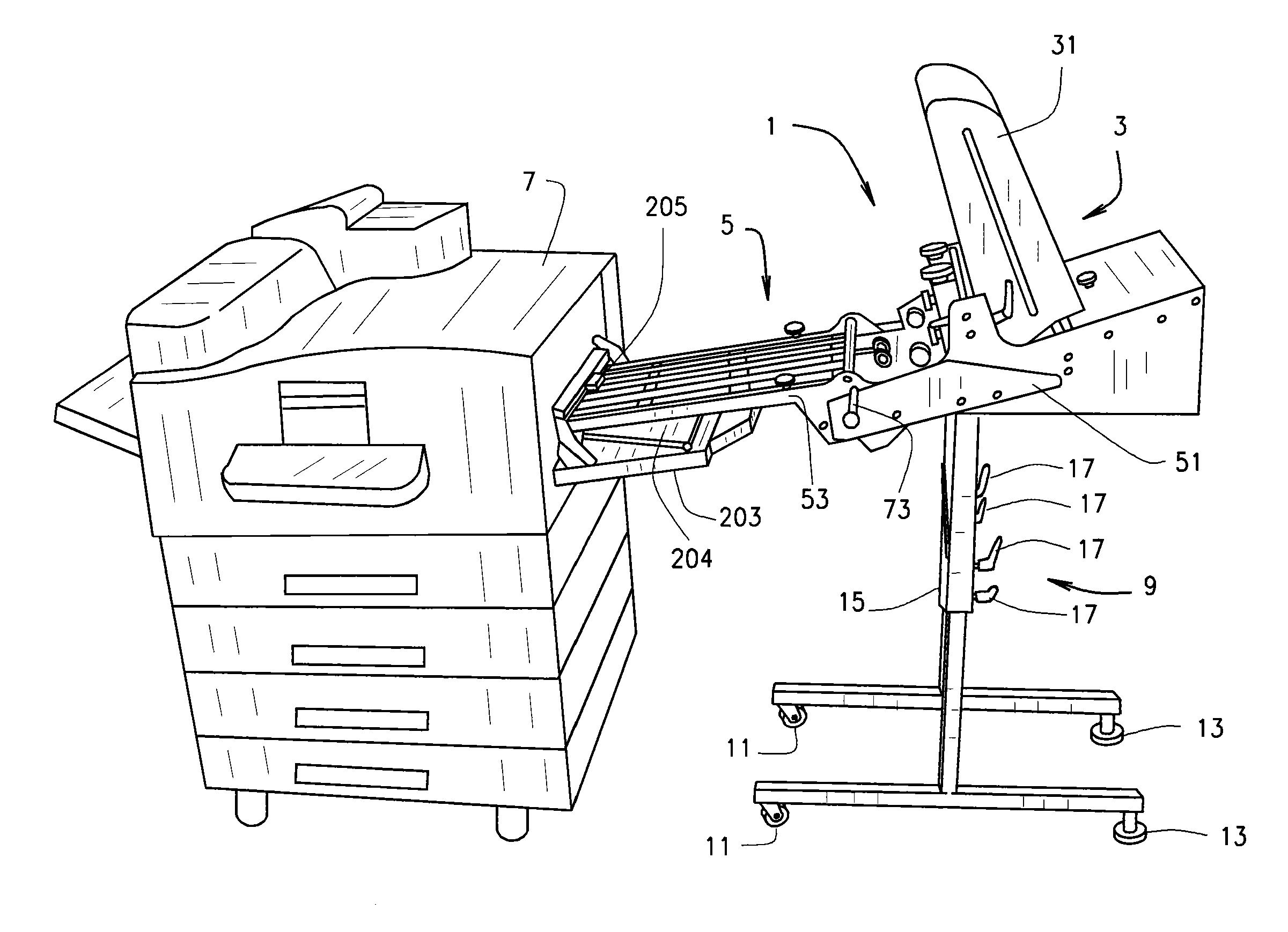 Document feeder with pivoting delivery table, particularly for digital printers