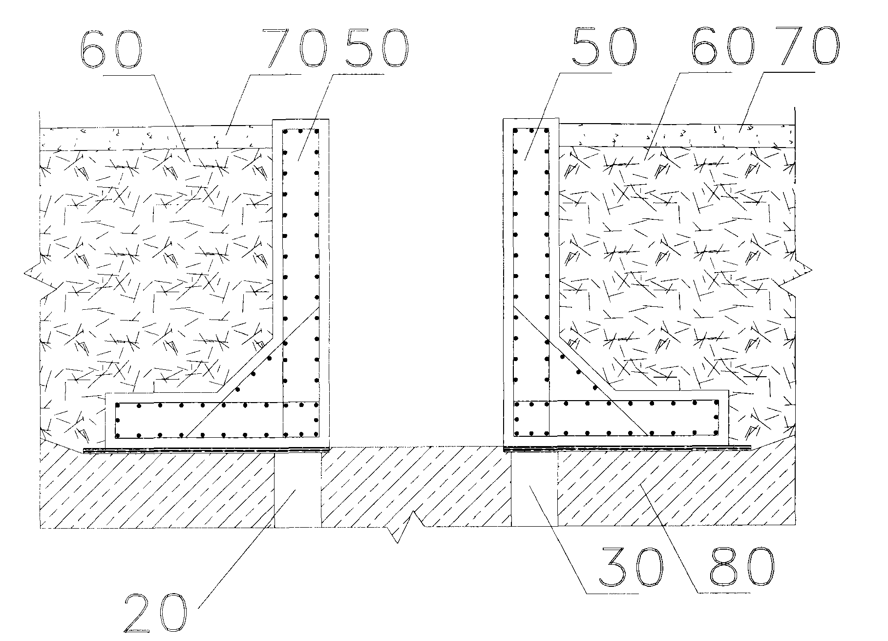 Retaining wall structure of Y-shaped rock-inlaid trough section of diaphgram wall and trough-forming construction method thereof